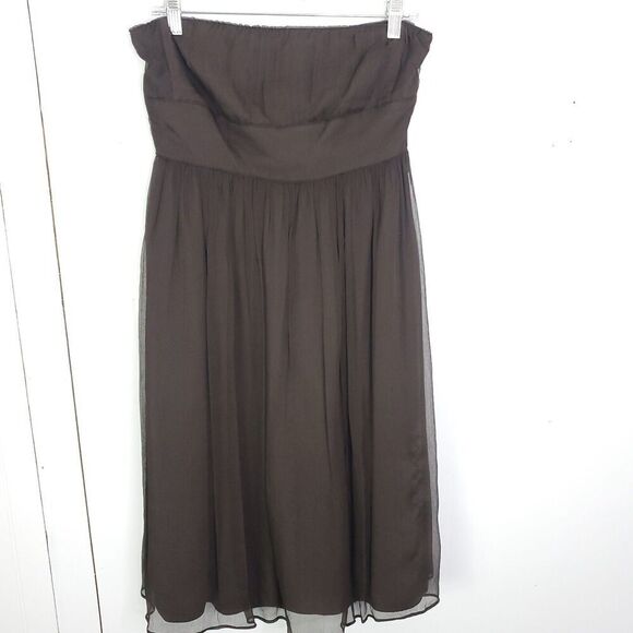 J Crew Dress Womens 8 Silk Strapless Empire Waist Y2K Chiffon Chocolate - Picture 1 of 10